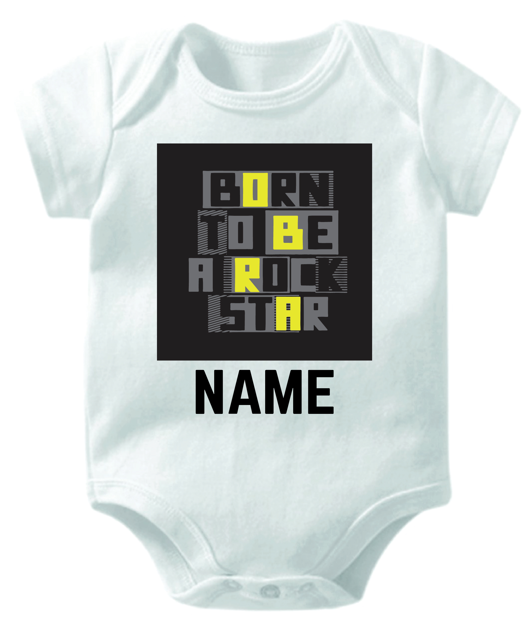 Personalised Born to be a Rockstar White Cotton Baby Romper